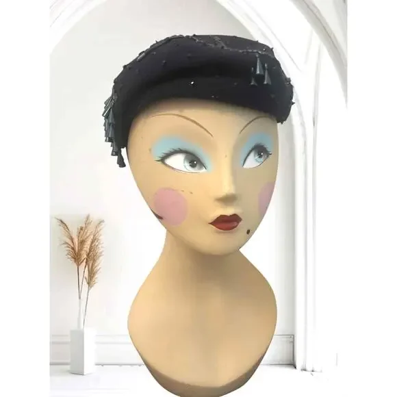 Vintage 1950s Jami Exclusive Navy Felt Cocktail Hat w/ Beaded Fringe & Sequins Vintage 1950s Evelyn Varon Exclusive Brown | Mercari main image 4